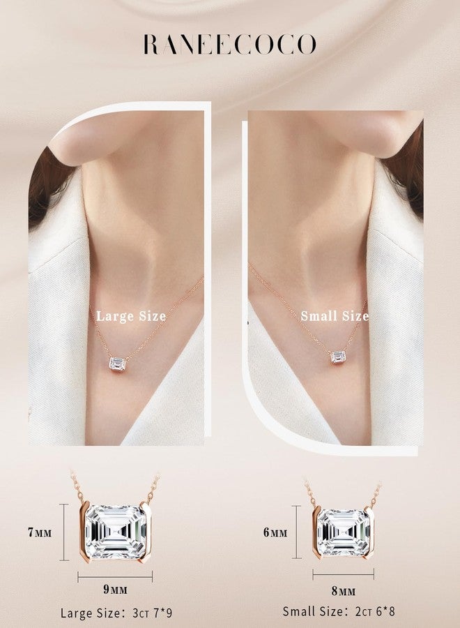 Raneecoco 2.0ct Emerald Cut Solitaire Simulated Diamond CZ Pendant Necklace / 18K Yellow Gold Plated Sterling Silver Dainty Necklace for Women - Image 5